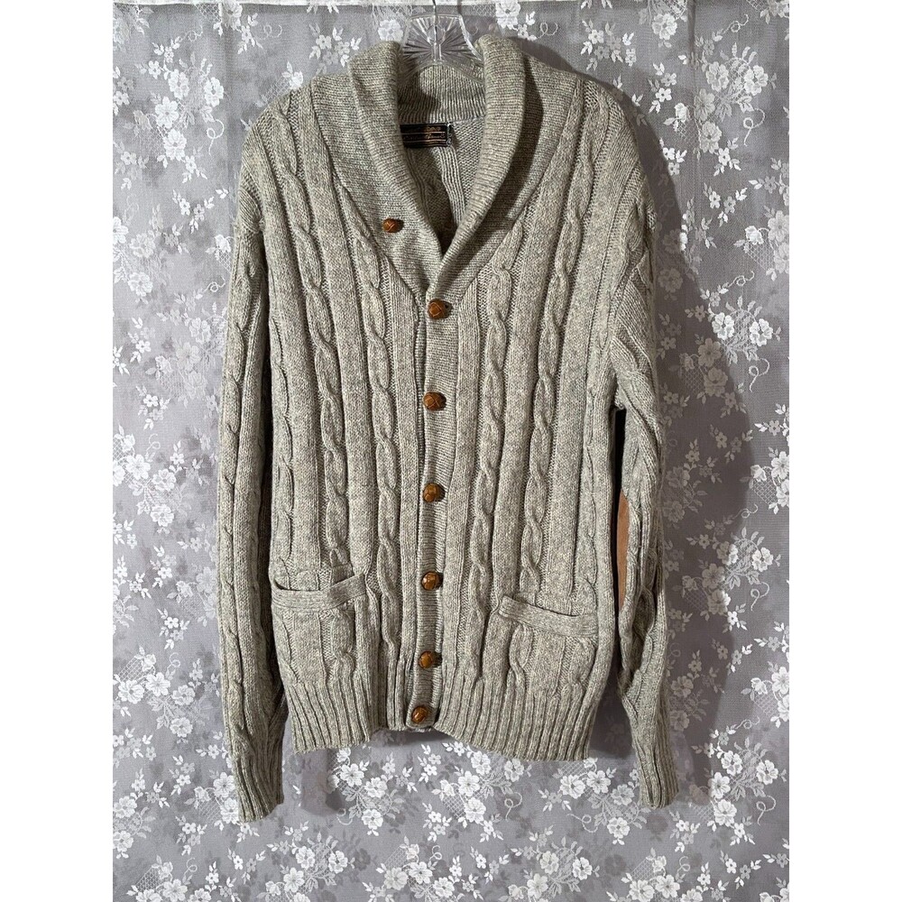 Vintage 90s Eddie Bauer Gray Wool Cardigan Size XL Fisherman Cabin Academia
